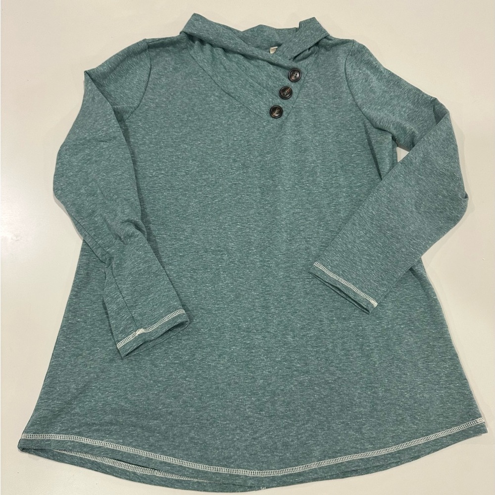 Soft Surroundings Teal Button-Accent Long Sleeve Top